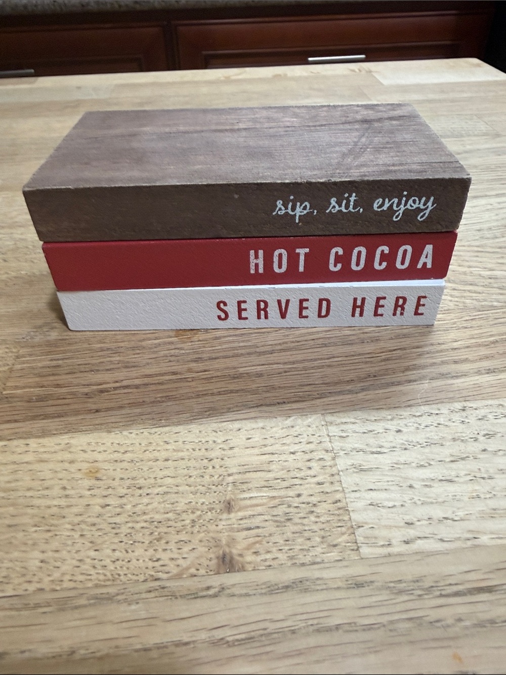 Hot Cocoa Cup holder Decorative Wooden Block Set - Red, White, Brown